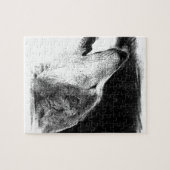 Schwarz-Weiß-Grau-Wolf-Sketch Puzzle (Horizontal)