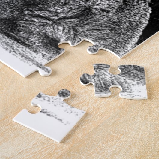 Schwarz-Weiß-Grau-Wolf-Sketch Puzzle (Seite)