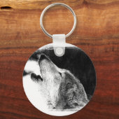 Schwarz-Weiß-Grau-Wolf-Sketch Schlüsselanhänger (Vorderseite)