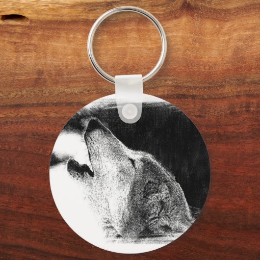 Schwarz-Weiß-Grau-Wolf-Sketch Schlüsselanhänger (Vorderseite)