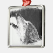 Schwarz-Weiß-Grau-Wolf-Sketch Silbernes Ornament (Links)