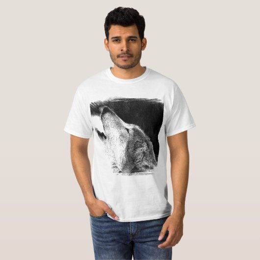 Schwarz-Weiß-Grau-Wolf-Sketch T-Shirt (Vorne ganz)