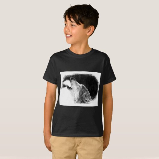 Schwarz-Weiß-Grau-Wolf-Sketch T-Shirt (Vorne ganz)