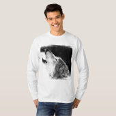 Schwarz-Weiß-Grau-Wolf-Sketch T-Shirt (Vorne ganz)