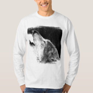 Schwarz-Weiß-Grau-Wolf-Sketch T-Shirt