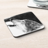 Schwarz-Weiß-Grau-Wolf-Sketch Untersetzer (Linke Seite)