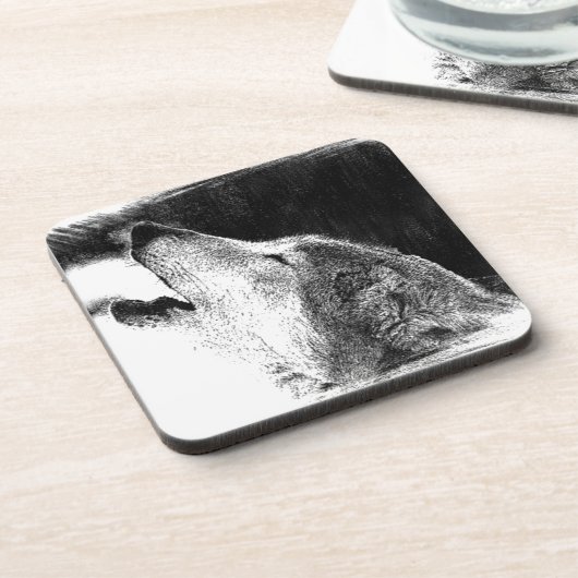 Schwarz-Weiß-Grau-Wolf-Sketch Untersetzer (Linke Seite)