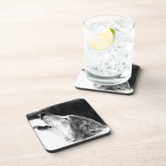 Schwarz-Weiß-Grau-Wolf-Sketch Untersetzer (Rechte Seite)