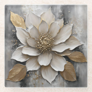 Schwarz-weiß-Graue-Blume Glasuntersetzer