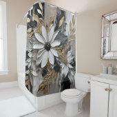 Schwarz-weiß-Graue Blütenwerbung Duschvorhang (Beispiel)