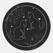 Schwarz-weiß-Graue Minimal Gezeichnet Blumenkatzen Runder Aufkleber (Vorderseite)