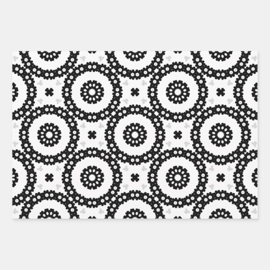 Schwarz-weiß-graue Mosaik-Boho Geometrische Muster Geschenkpapier Set (Vorderseite 3)