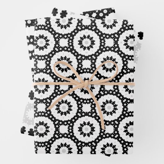 Schwarz-weiß-graue Mosaik-Boho Geometrische Muster Geschenkpapier Set (Beispiel)