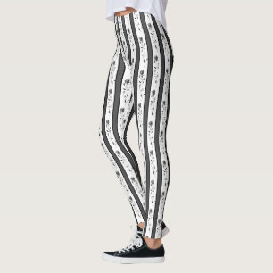 Schwarz-weiß-graue vintage gestreifte mit Rosen Leggings