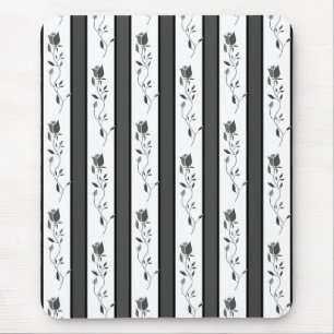 Schwarz-weiß-graue vintage gestreifte mit Rosen  Mousepad