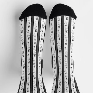 Schwarz-weiß-graue vintage gestreifte mit Rosen Socken