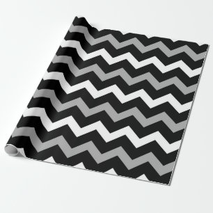 Schwarz Weiß & Graues Chevron-Druckmuster Geschenkpapier