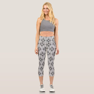schwarz-weiß-graues geometrisches feines Muster Capri Leggings