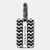 Schwarz-weiß-Graues Zickzack Druckmuster Gepäckanhänger (Rückseite vertikal)