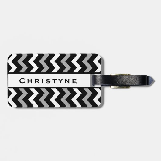 Schwarz-weiß-Graues Zickzack Druckmuster Gepäckanhänger (Rückseite horizontal)
