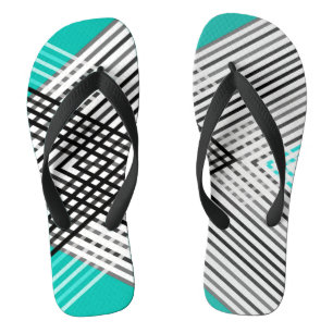 Schwarz-Weiß, Graugeometrie, Minze Badesandalen