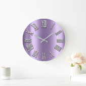 Schwarz-weiß-Graumetall-Lila-Silberrömische Zahl Große Wanduhr (Zuhause)