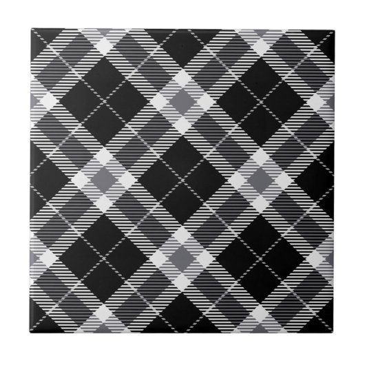 Schwarz-weiß & Gray Tartan Kariert Fliese (Vorderseite)