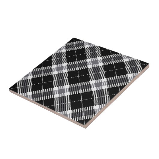 Schwarz-weiß & Gray Tartan Kariert Fliese (Seite)