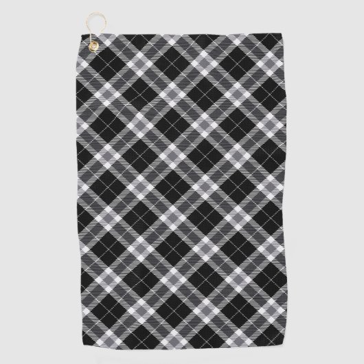 Schwarz-weiß & Gray Tartan Kariert Golfhandtuch (Vorderseite)