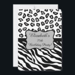 Schwarz-weiß Gray Zebra Leopard Skin 60. Geburtsta Einladung<br><div class="desc">70 ist ein Jahr zum Feiern! Passen Sie diese stilvolle und raffinierte Einladung an, mit einer 70. Geburtstagsfeier oder einer anderen Veranstaltung zu feiern. Das Design besteht aus schwarz-weißen Zebrastreifen und Leoparden, die für ein modernes Design kombiniert werden. Ein graues ( graues ) Emblem, das in schwarz umrissen ist, sitzt...</div>