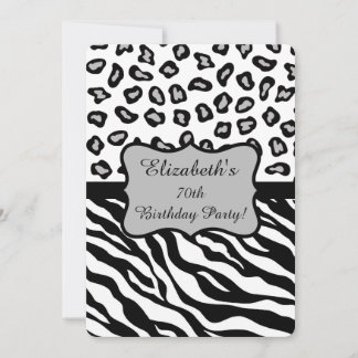 Schwarz-weiß Gray Zebra Leopard Skin 60. Geburtsta Einladung