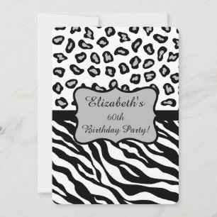 Schwarz-weiß Gray Zebra Leopard Skin 60. Geburtsta Einladung