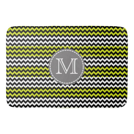 Schwarz-weiß Green Zickzack Zigzag Monogram Badematte (Vorderseite)