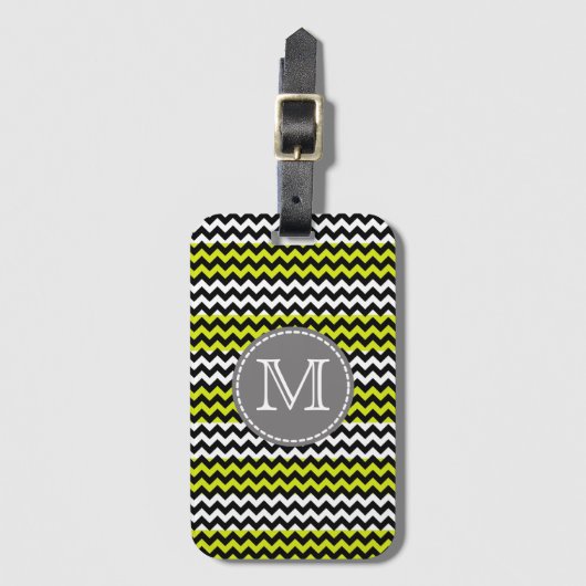 Schwarz-weiß Green Zickzack Zigzag Monogram Gepäckanhänger (Vorderseite Vertikal)