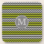 Schwarz-weiß Green Zickzack Zigzag Monogram Getränkeuntersetzer (Vorderseite)