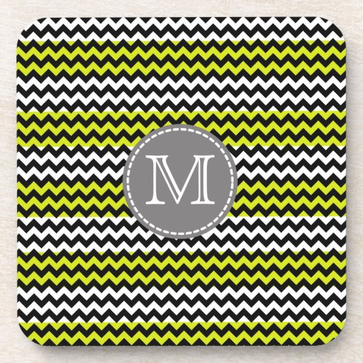 Schwarz-weiß Green Zickzack Zigzag Monogram Getränkeuntersetzer (Vorderseite)