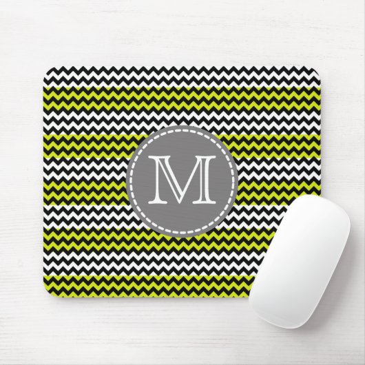 Schwarz-weiß Green Zickzack Zigzag Monogram Mousepad (Mit Mouse)