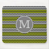 Schwarz-weiß Green Zickzack Zigzag Monogram Mousepad (Vorne)