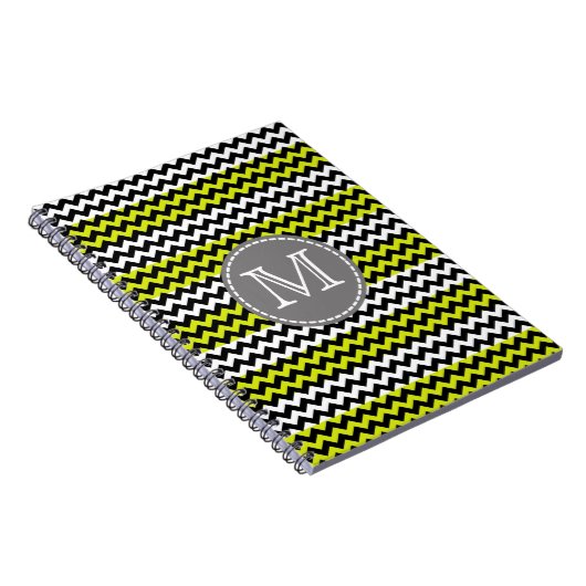 Schwarz-weiß Green Zickzack Zigzag Monogram Notizblock (Rechte Seite)