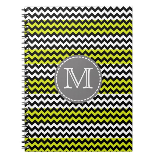 Schwarz-weiß Green Zickzack Zigzag Monogram Notizblock (Vorderseite)