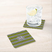 Schwarz-weiß Green Zickzack Zigzag Monogram Rechteckiger Pappuntersetzer (Vor Ort)