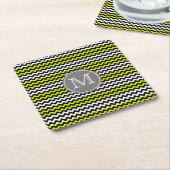 Schwarz-weiß Green Zickzack Zigzag Monogram Rechteckiger Pappuntersetzer (angewinkelt)