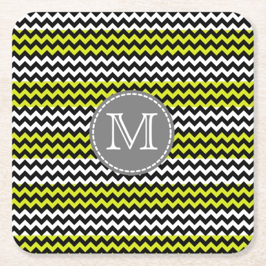 Schwarz-weiß Green Zickzack Zigzag Monogram Rechteckiger Pappuntersetzer (Vorderseite)