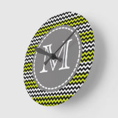 Schwarz-weiß Green Zickzack Zigzag Monogram Runde Wanduhr (Winkel)