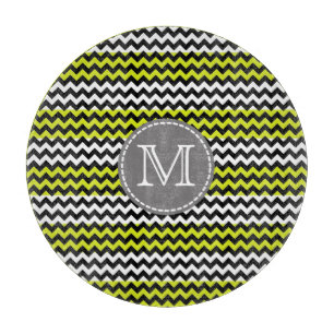 Schwarz-weiß Green Zickzack Zigzag Monogram Schneidebrett