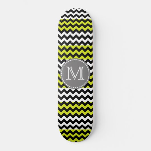 Schwarz-weiß Green Zickzack Zigzag Monogram Skateboard (Vorderseite)