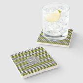 Schwarz-weiß Green Zickzack Zigzag Monogram Steinuntersetzer (Seitenansicht)