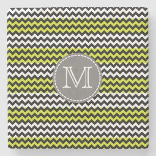 Schwarz-weiß Green Zickzack Zigzag Monogram Steinuntersetzer