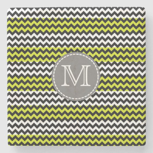 Schwarz-weiß Green Zickzack Zigzag Monogram Steinuntersetzer (Vorderseite)