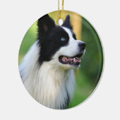 Schwarz-Weiß-Grenz-Hund Keramik Ornament (Links)